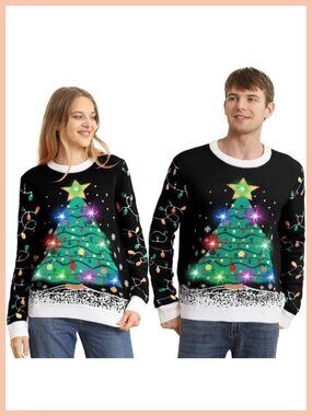 LED Light Up Ugly Christmas Sweater Pullover Crew Neck Dry Clean